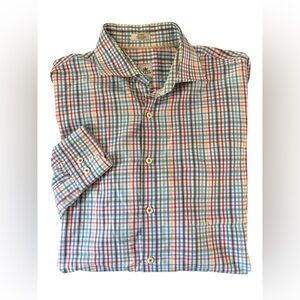 Peter Millar Men's Brighton Multicolor Check Sport Shirt Sz M Full Button Down